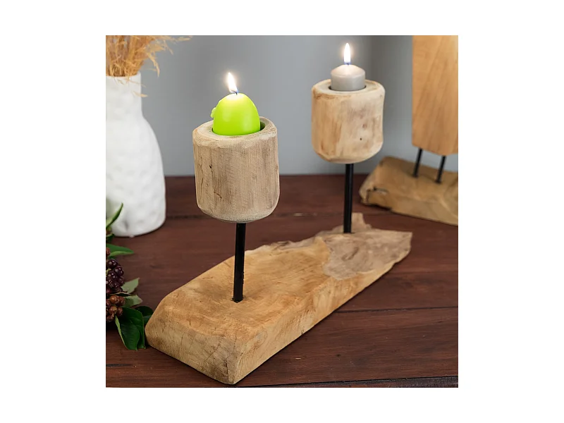 KERZENHALTER Two Lights Teak Wurzelholz, für 2 Kerzen