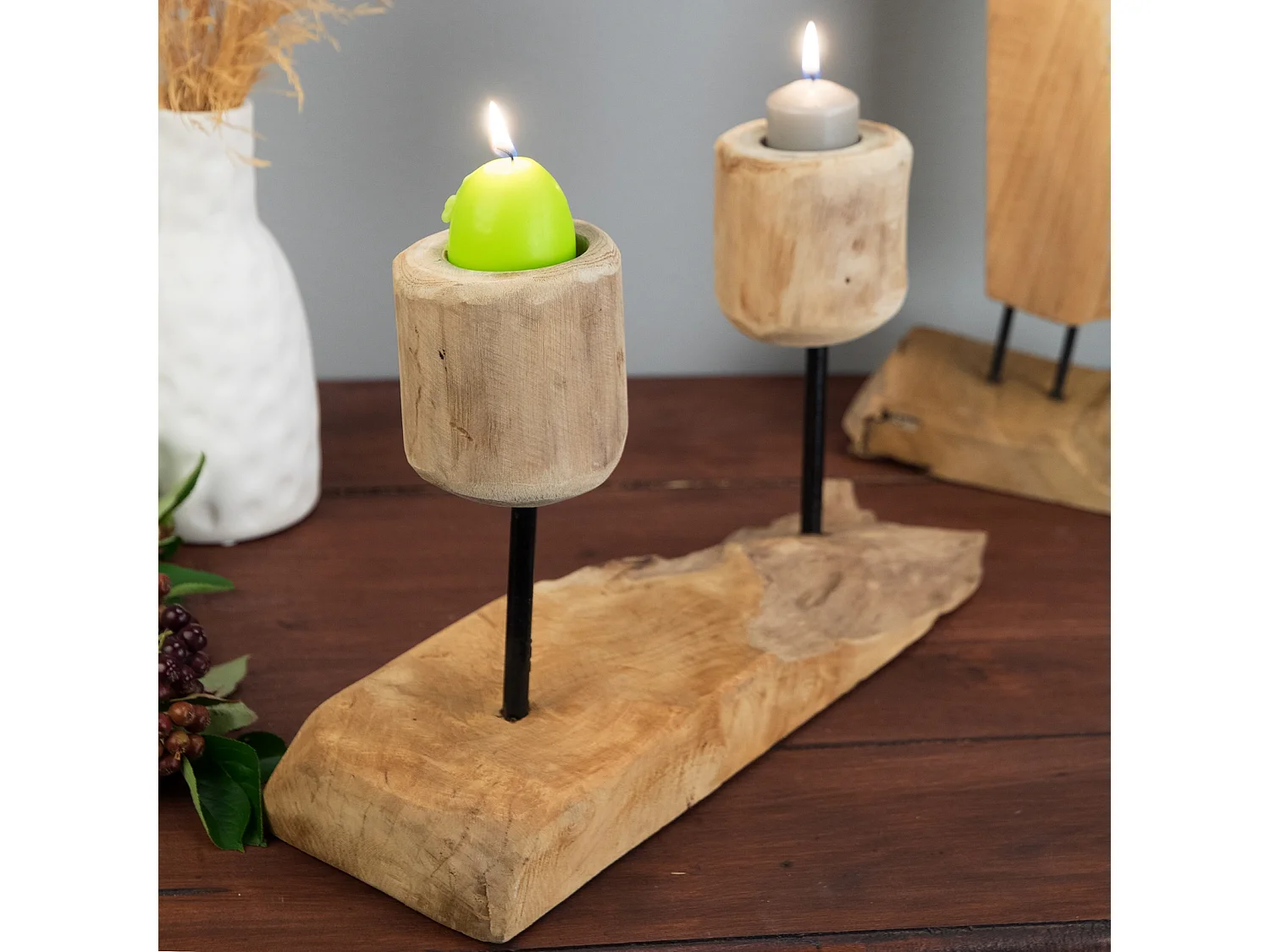 KERZENHALTER Two Lights Teak Wurzelholz, für 2 Kerzen