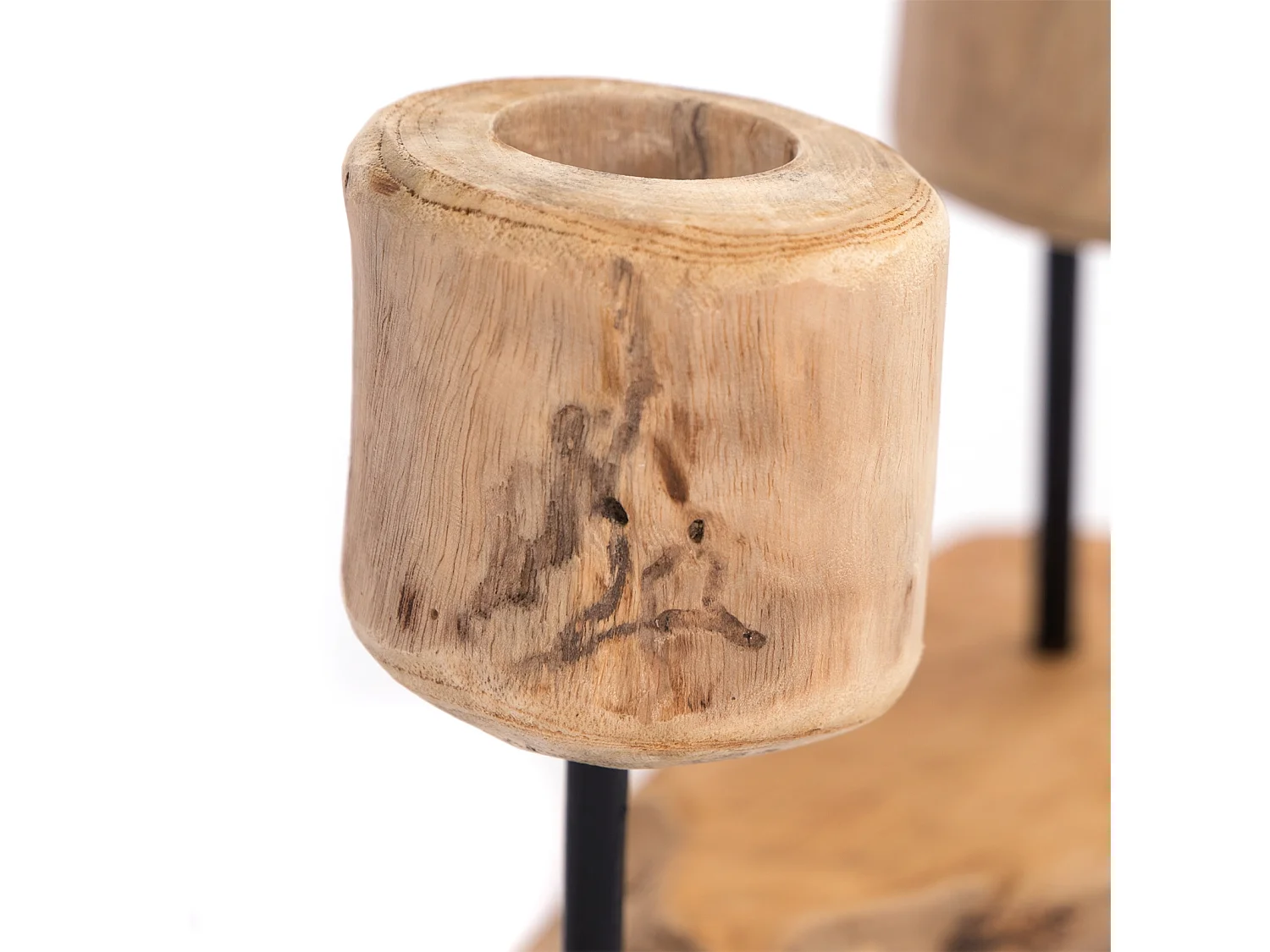 BOUGEOIR Deux lumières Bois de racine de teck, pour 2 bougies