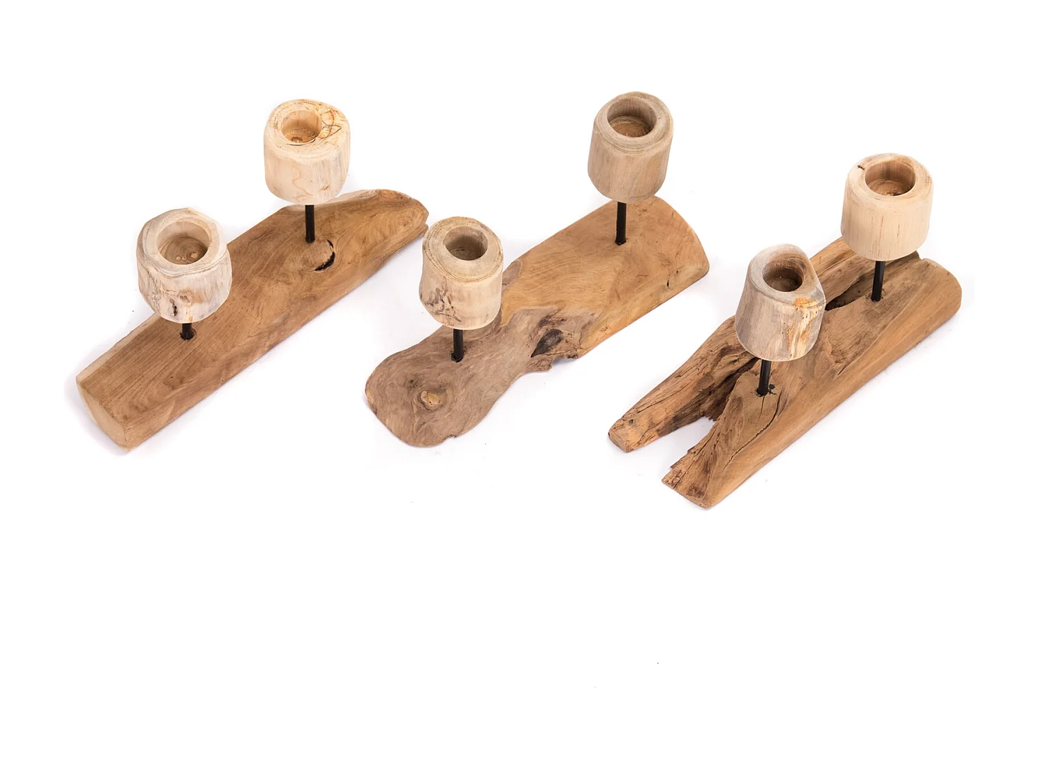 BOUGEOIR Deux lumières Bois de racine de teck, pour 2 bougies