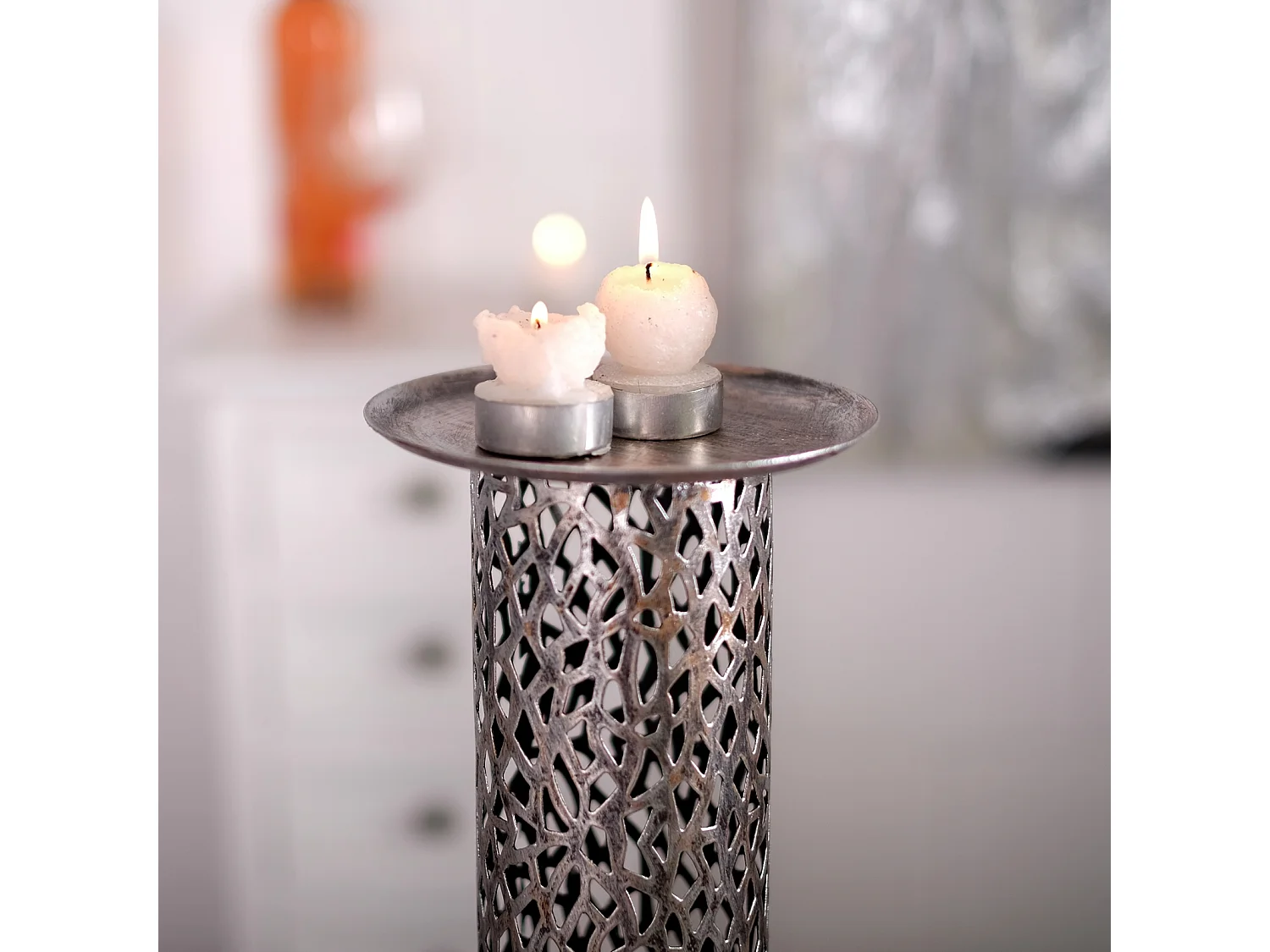 CHANDELIER ÉTERNEL 80 cm, métal argent antique