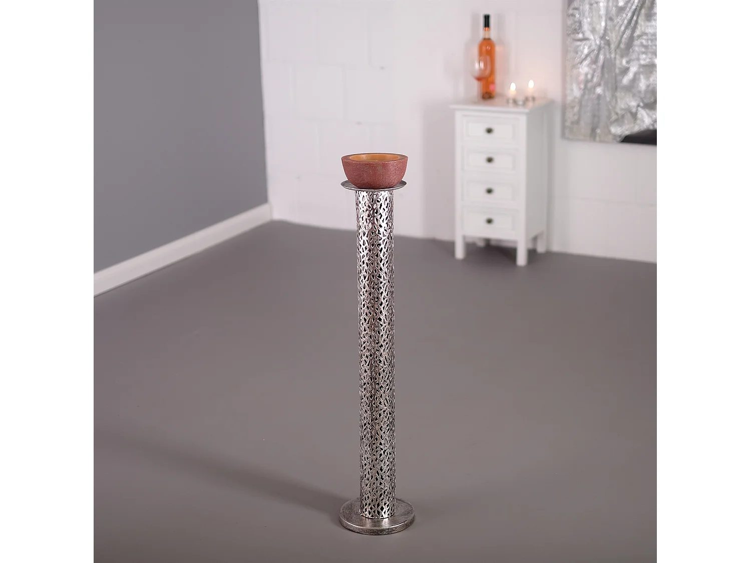 CHANDELIER ÉTERNEL 80 cm, métal argent antique