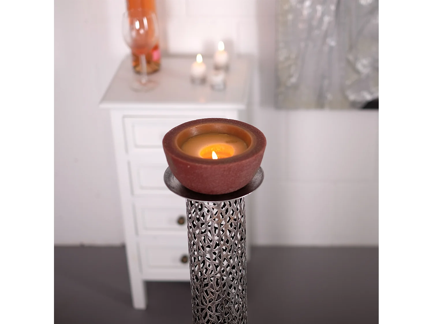 CHANDELIER ÉTERNEL 80 cm, métal argent antique