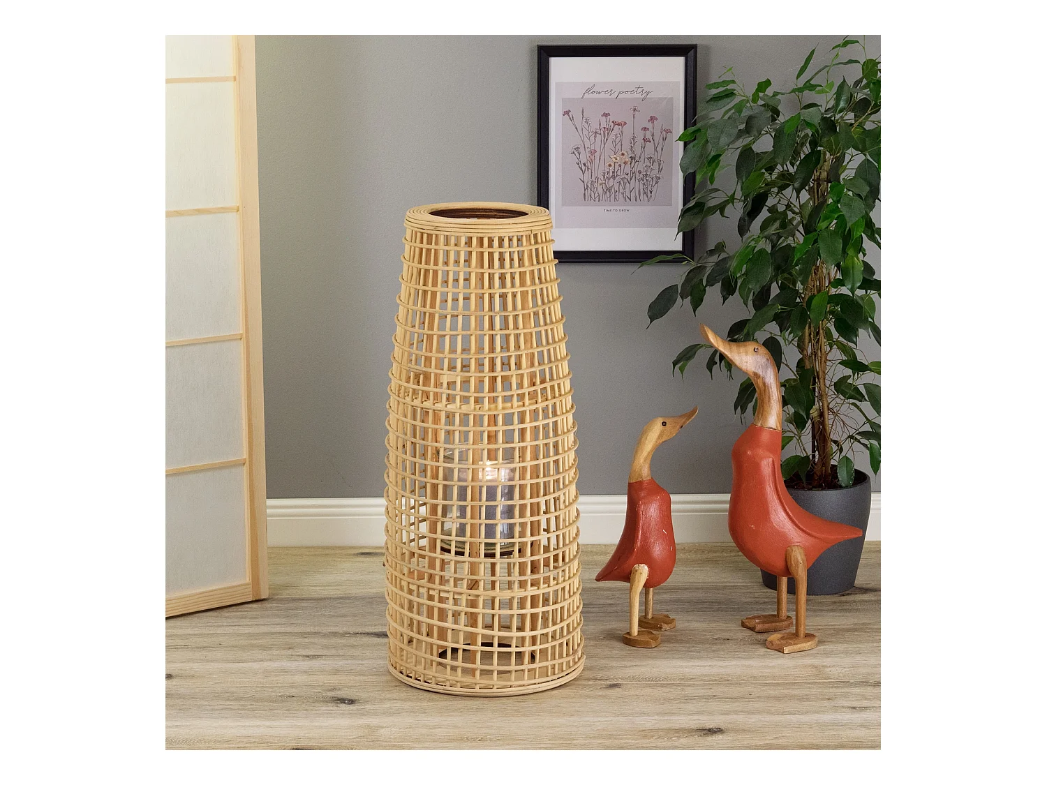 LANTERNE Iva | Couleurs naturelles | avec insert en verre | chandelier, lampadaire, lampe en bambou, lanterne, porte-bougie, luminaire.
