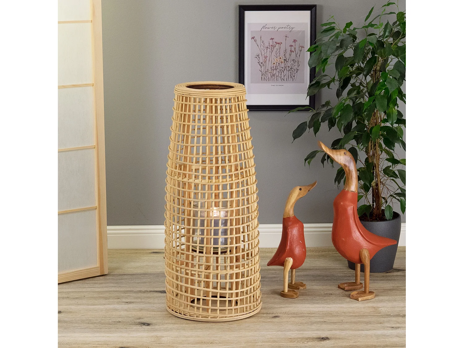 LANTERNE Iva | Couleurs naturelles | avec insert en verre | chandelier, lampadaire, lampe en bambou, lanterne, porte-bougie, luminaire.