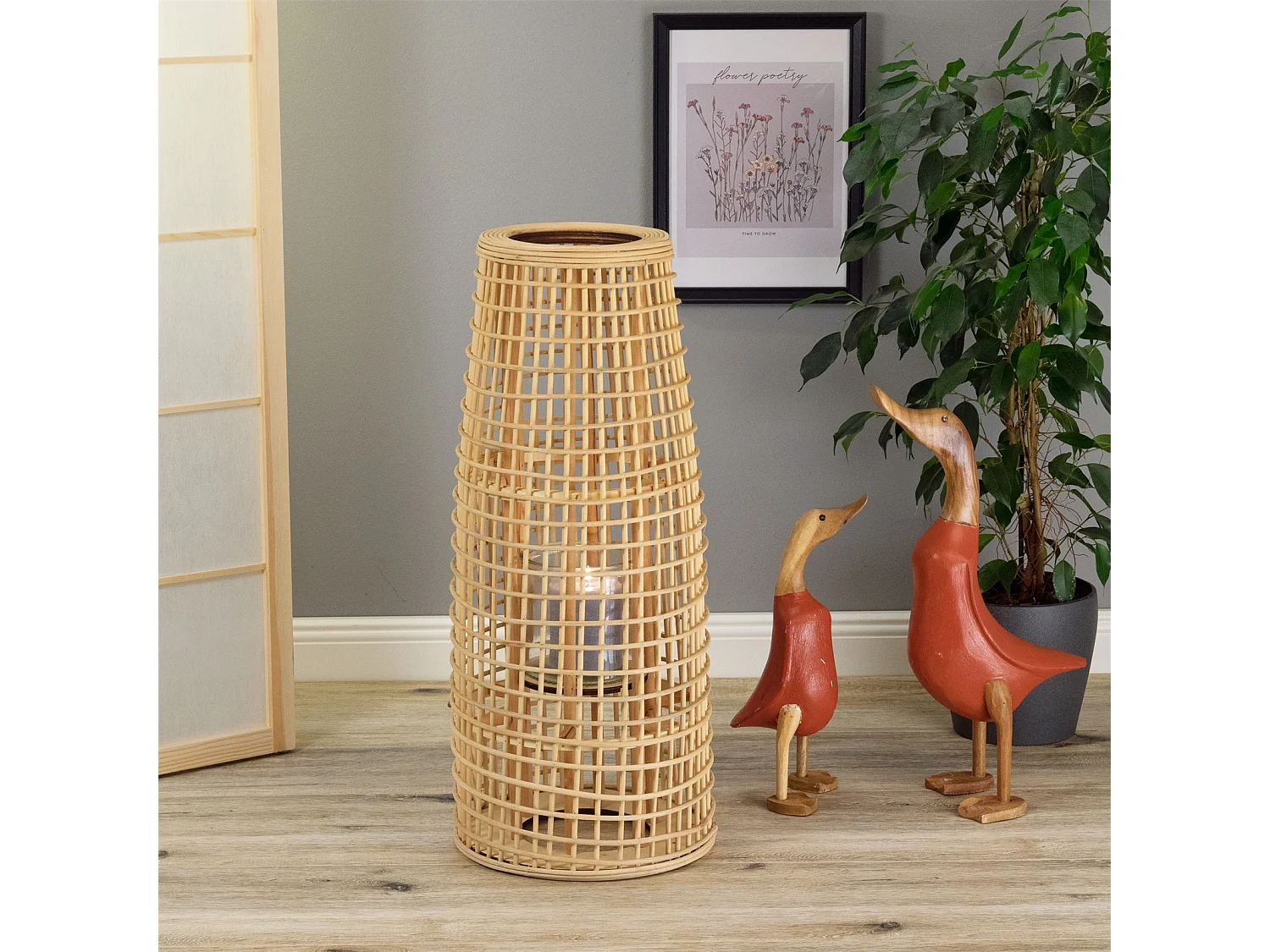 LANTERNE Iva | Couleurs naturelles | avec insert en verre | chandelier, lampadaire, lampe en bambou, lanterne, porte-bougie, luminaire.