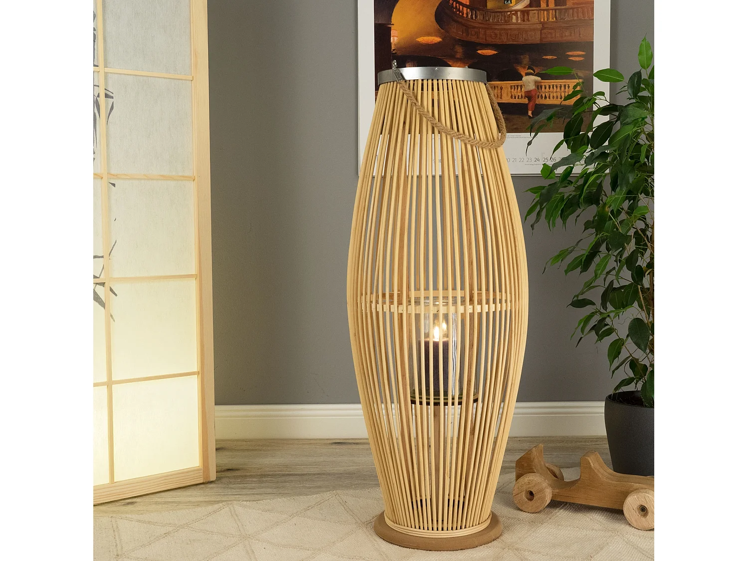 LANTERNE Zya 50 avec anse et insert en verre couleurs naturelles