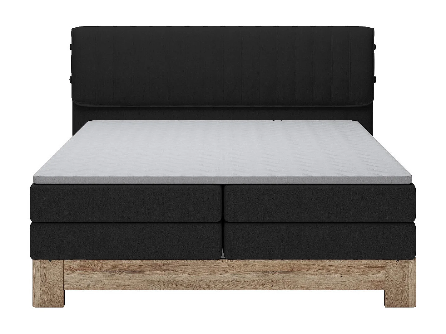 MELIA, Lit rembourré avec ressorts ensachés, cadre en chêne, matelas élastique, surface de couchage : 140x200 cm, noir