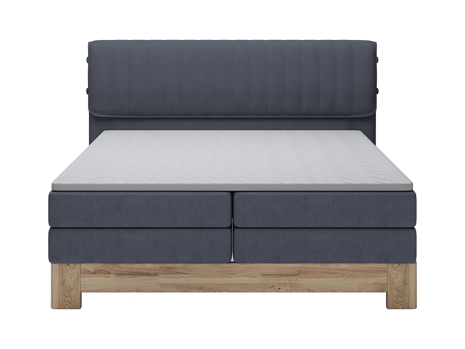 MELIA, Lit rembourré à ressorts ensachés, cadre en chêne, matelas élastique, surface de couchage : 180x200 cm, bleu