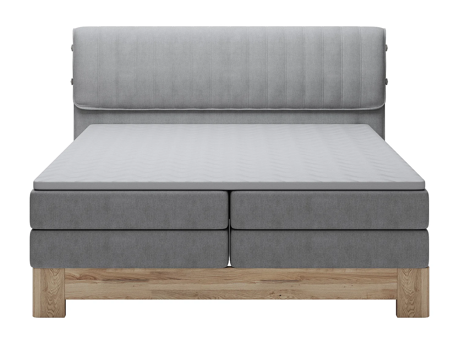 MELIA, Gestoffeerd bed met pocketveren, eiken frame, elastische matras, slaapoppervlak: 160x200 cm, lichtgrijs