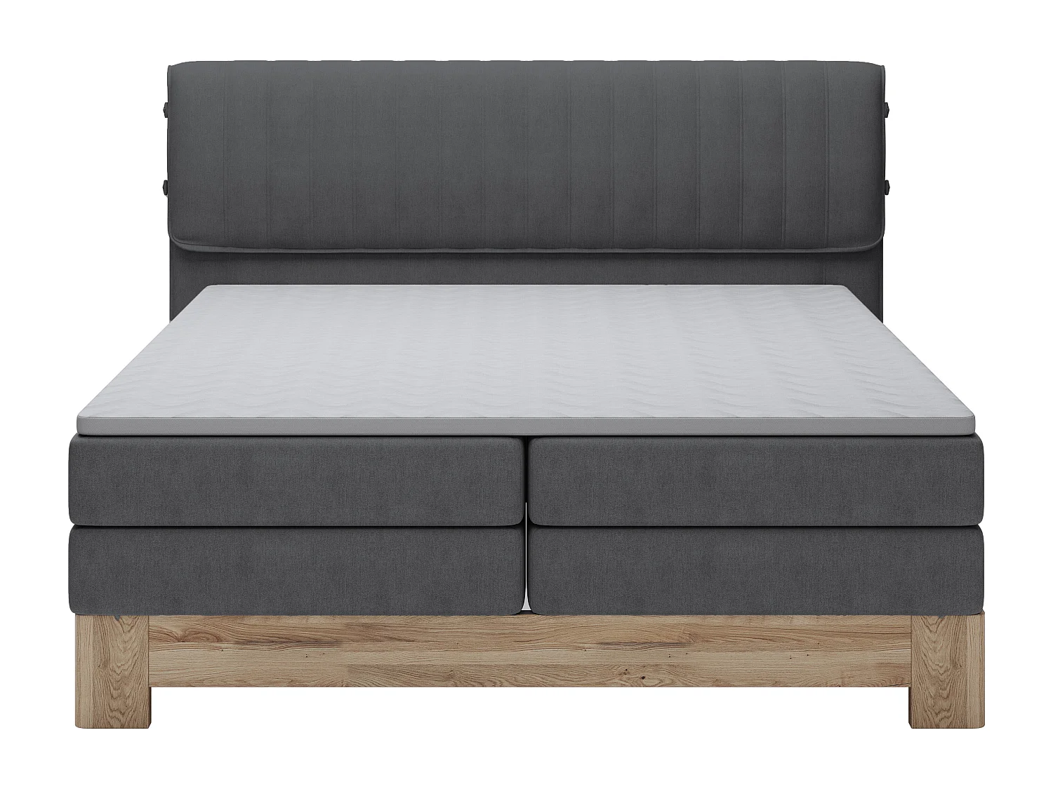MELIA, Gestoffeerd bed met pocketveren, eikenhouten frame, elastische matras, slaapoppervlak: 160x200 cm, grafiet