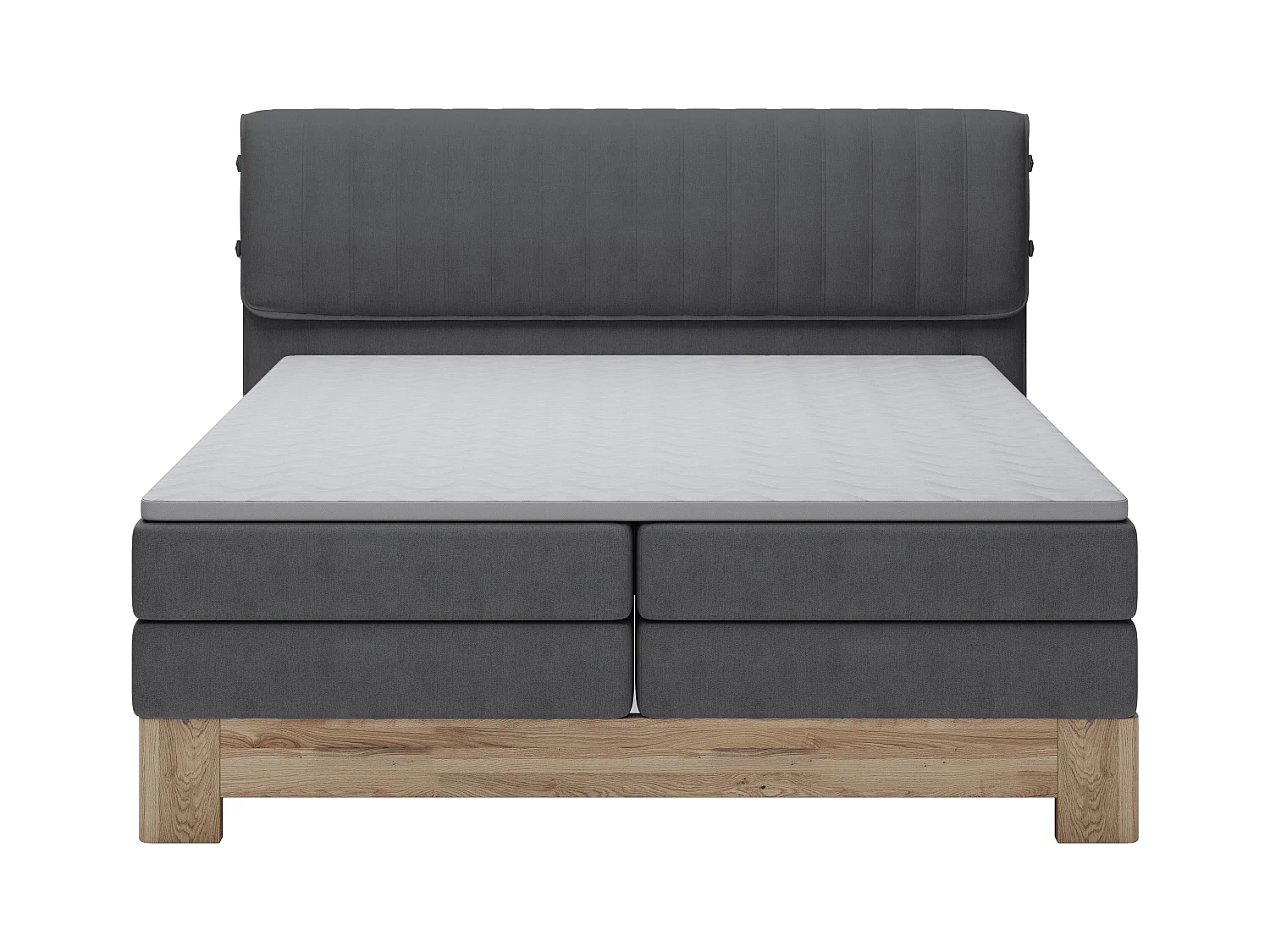 MELIA, Lit tapissé avec ressorts ensachés, cadre en chêne, matelas élastique, surface de couchage : 180x200 cm, graphite