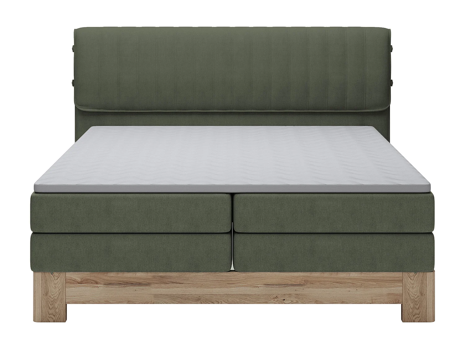 MELIA, Gestoffeerd bed met pocketveren, eiken frame, elastische matras, slaapoppervlak: 140x200 cm, donkergroen