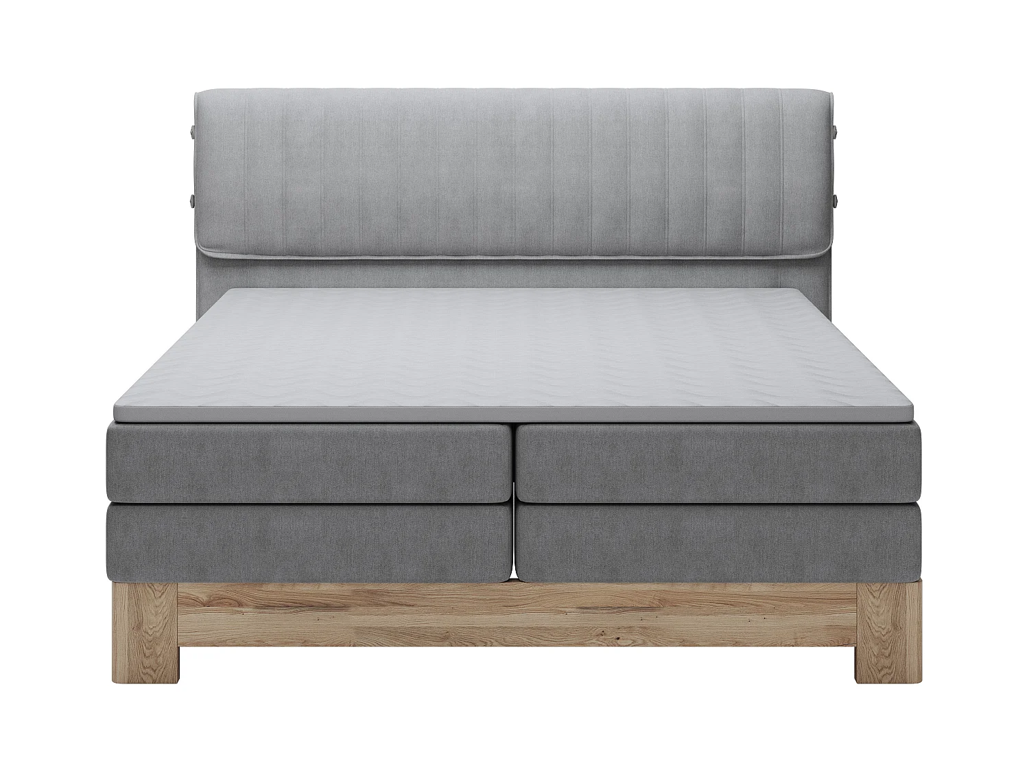 MELIA, Lit rembourré à ressorts ensachés, cadre en chêne, matelas élastique, surface de couchage : 180x200 cm, gris clair