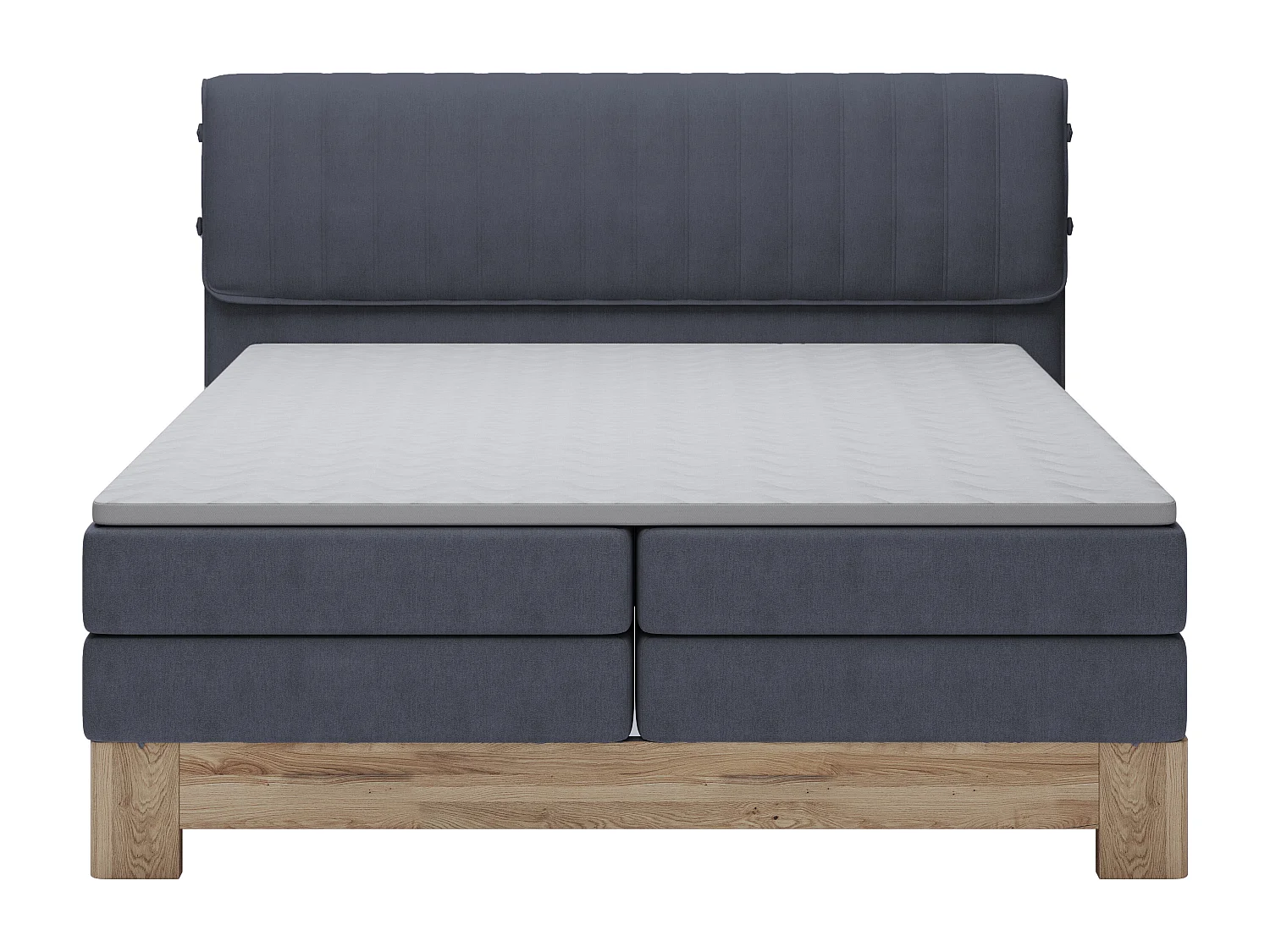 MELIA, Gestoffeerd bed met pocketveren, eiken frame, elastische matras, slaapoppervlak: 160x200 cm, blauw