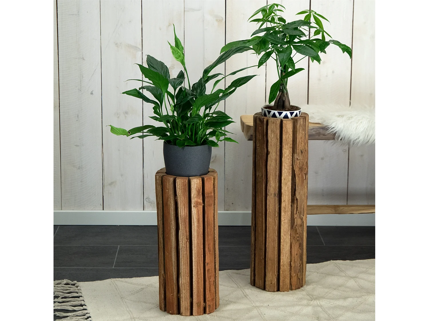 COLONNE DÉCORATIVE Spira 40 Bois massif, rond, pour plantes, bougies couleurs naturelles