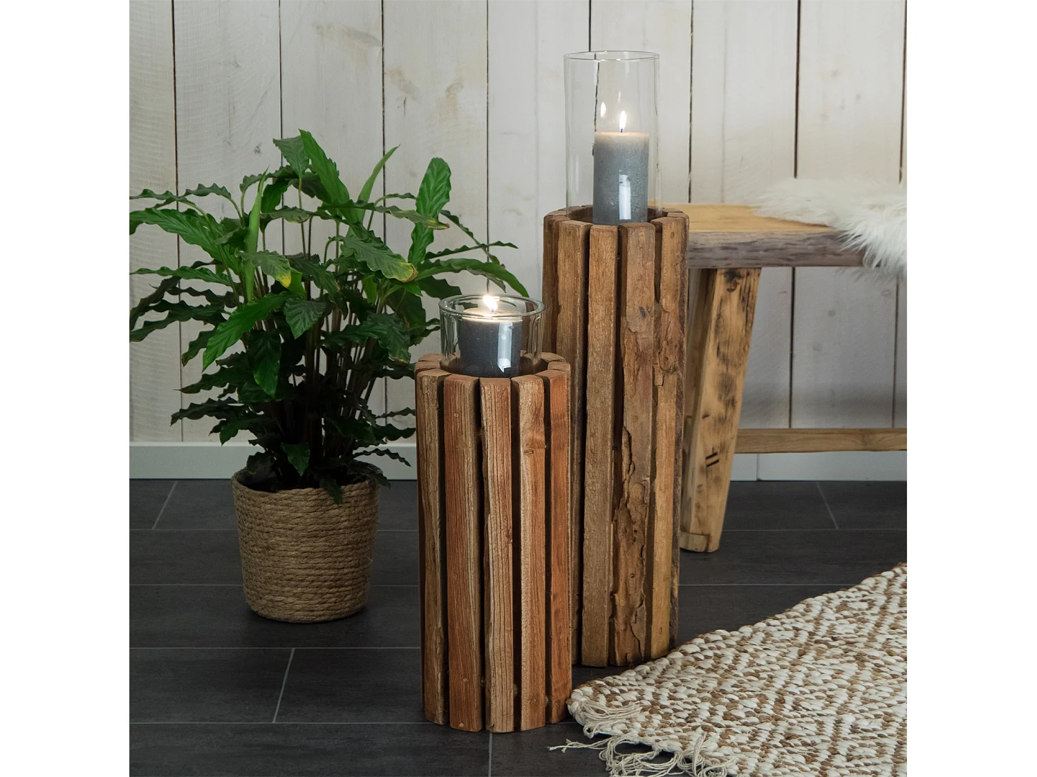 COLONNE DÉCORATIVE Spira 40 Bois massif, rond, pour plantes, bougies couleurs naturelles