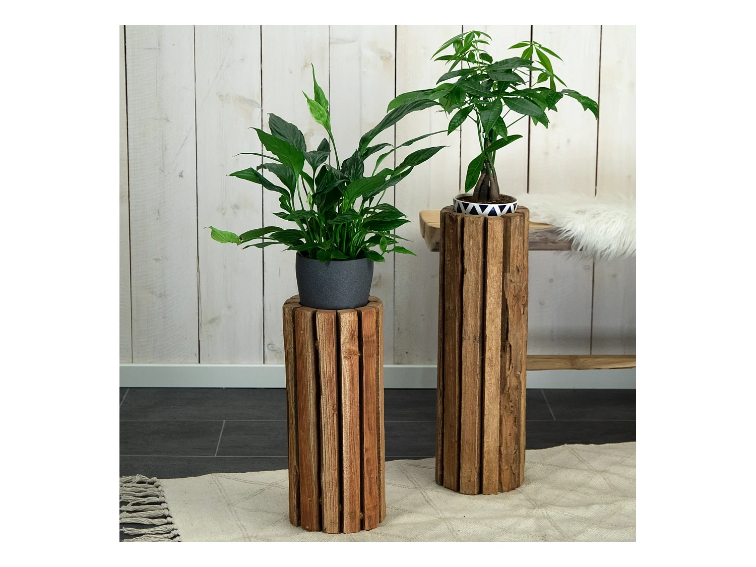 COLONNE DÉCORATIVE Spira 55 Bois massif, rond, pour plantes, bougies couleurs naturelles