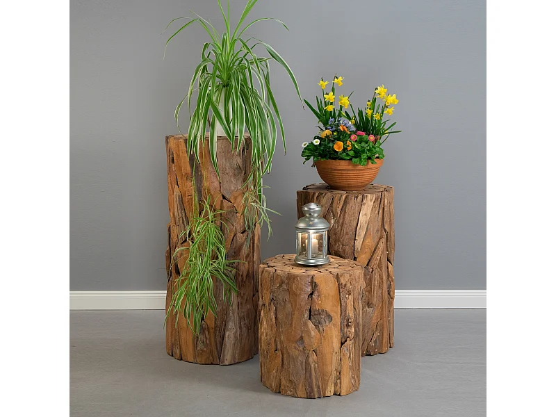 COLONNE DÉCORATIVE Malea 60 Bois massif, rond, pour plantes, bougies couleurs naturelles