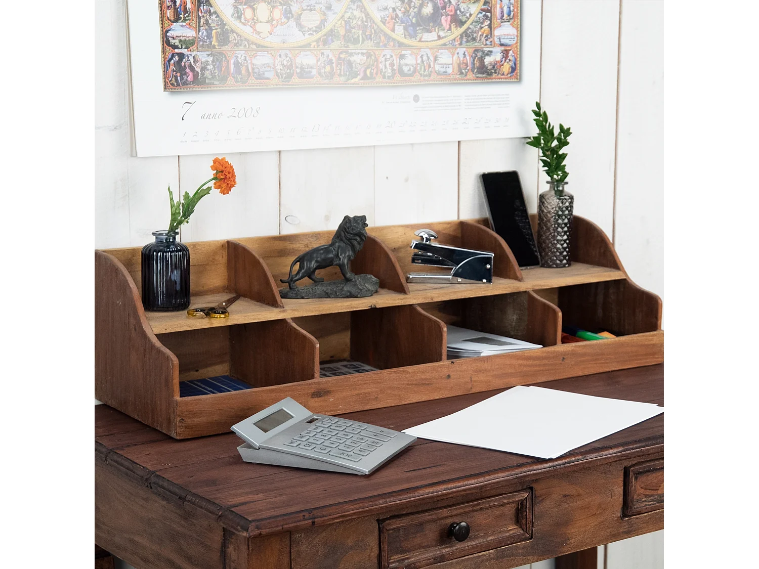 ORGANISATEUR Stockage 80 Bois massif en acajou, 8 compartiments couleurs naturelles