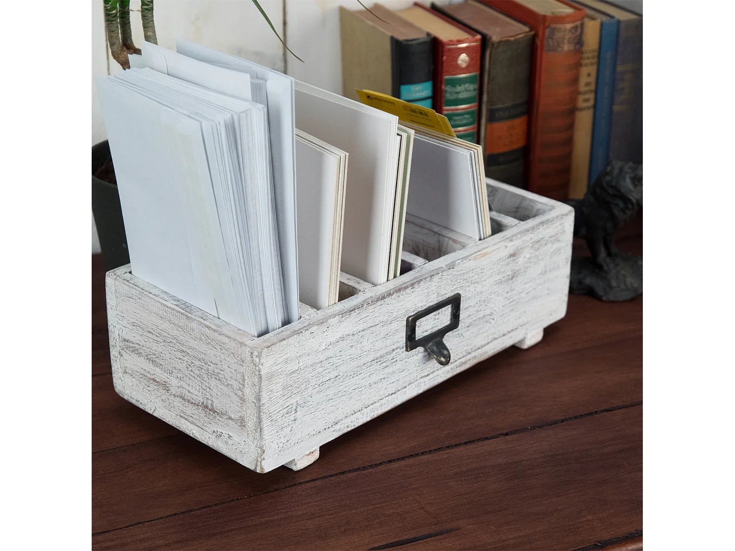 TISCH-ORGANIZER Runa Mahagoni Massivholz, 6 Fächer white washed