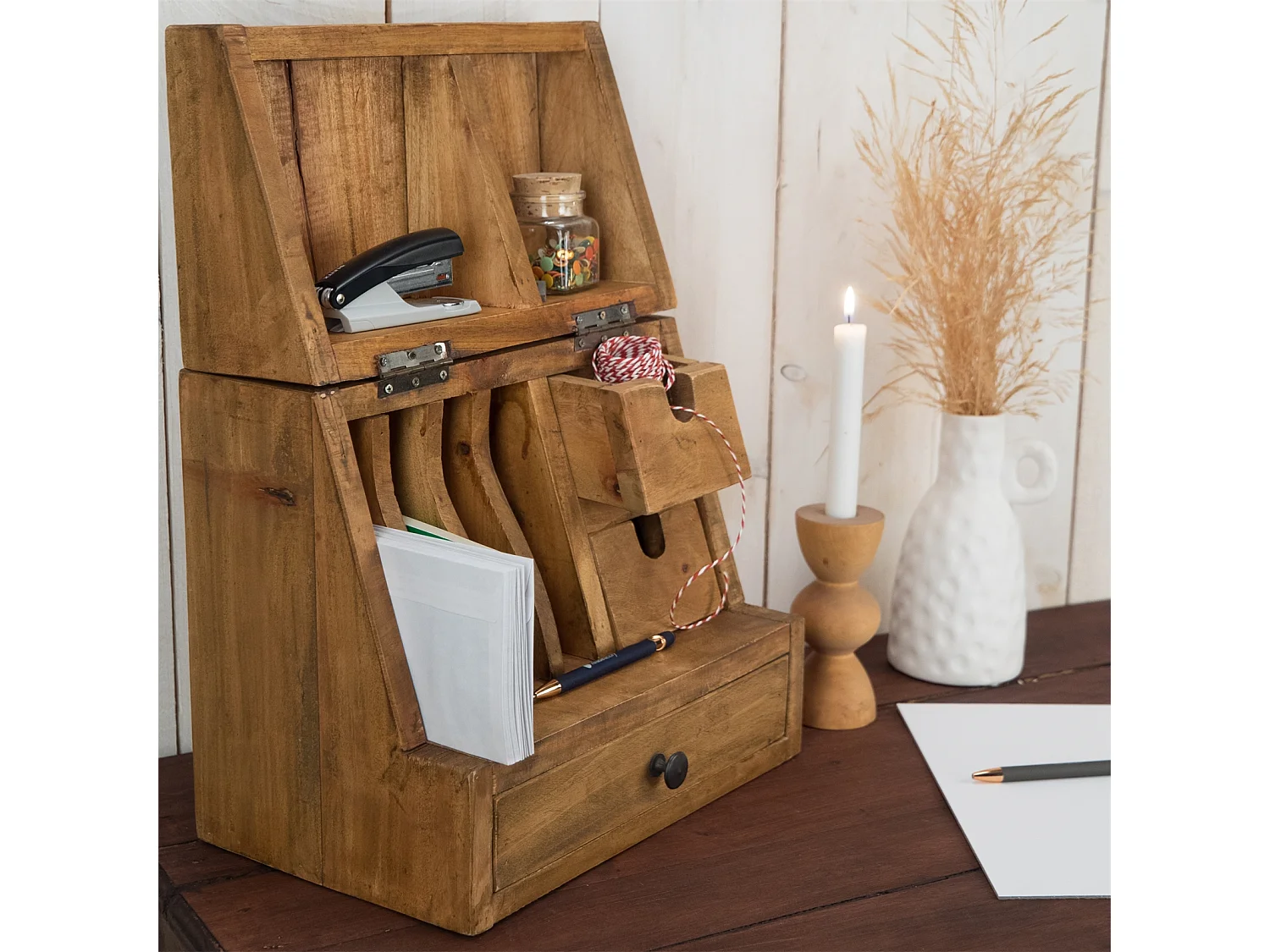 ORGANIZER Case Mahagoni Massivholz, klappbarer Deckel naturfarben