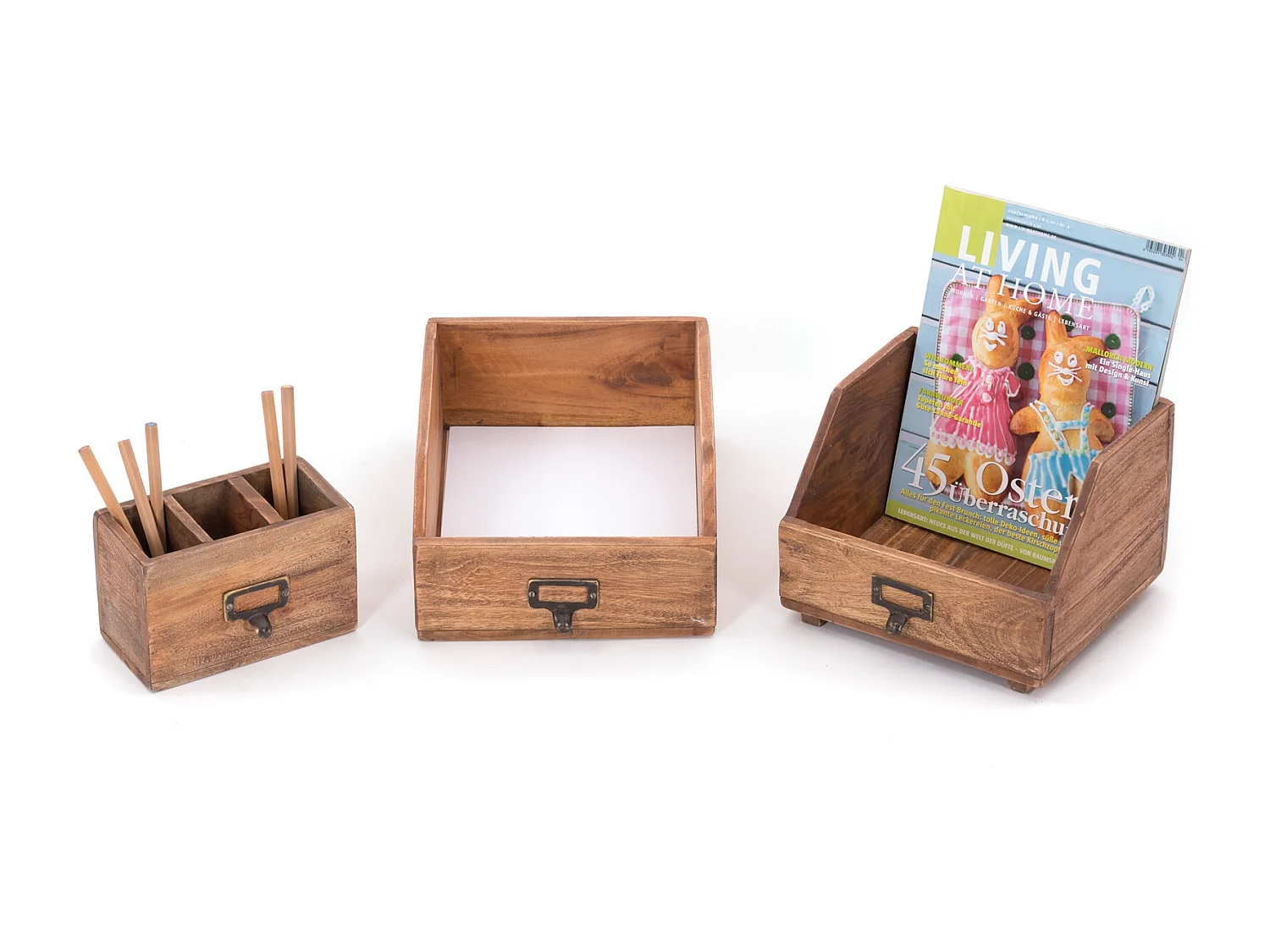 ORGANIZER-SET Office 3-teilig Mahagoni Holz, mit beschreibbarer Tafel 01 natur-vintage