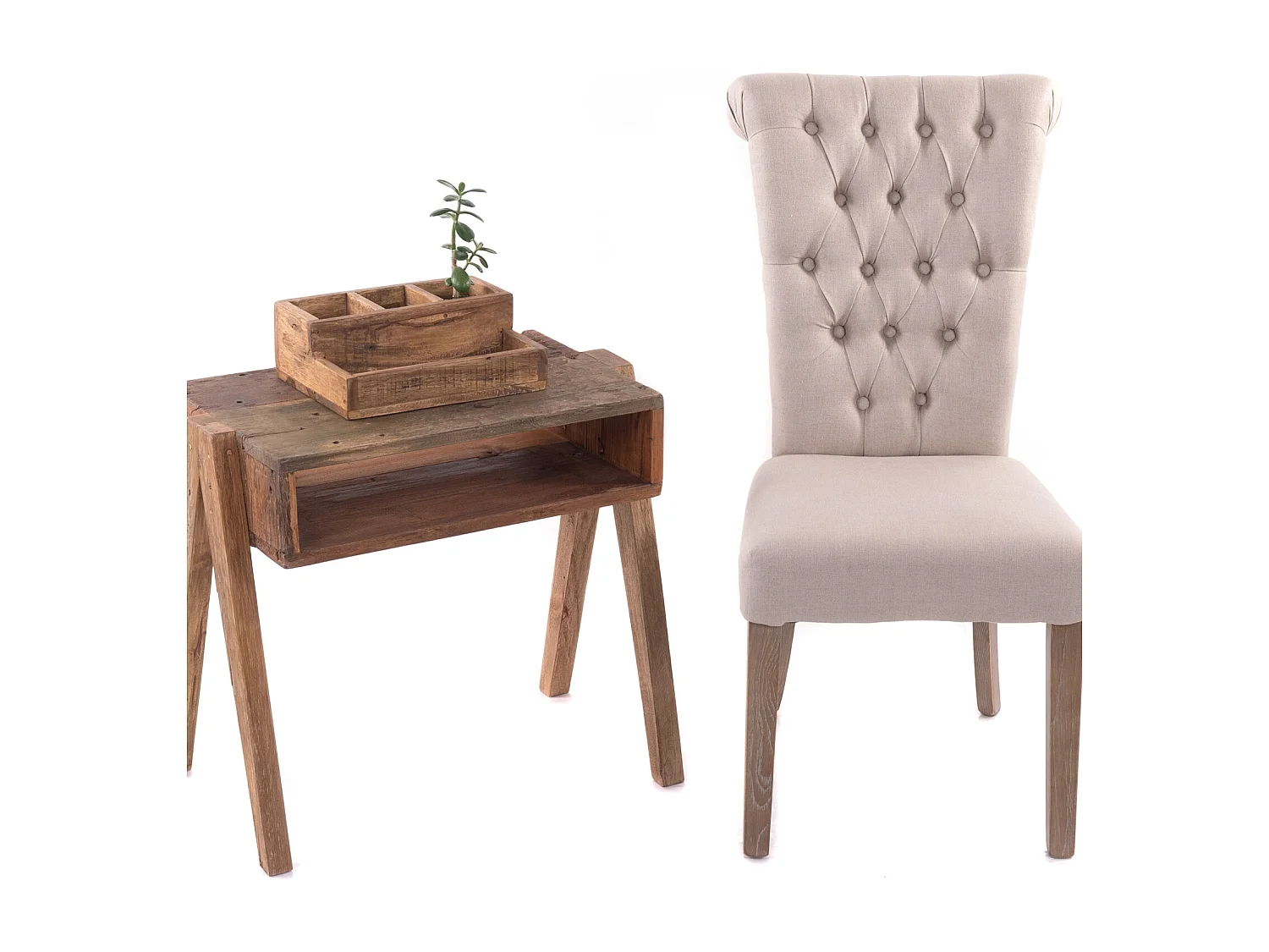 ORGANISATEUR DE BUREAU Léporidé Bois de recyclage en acajou massif, 4 compartiments couleurs naturelles