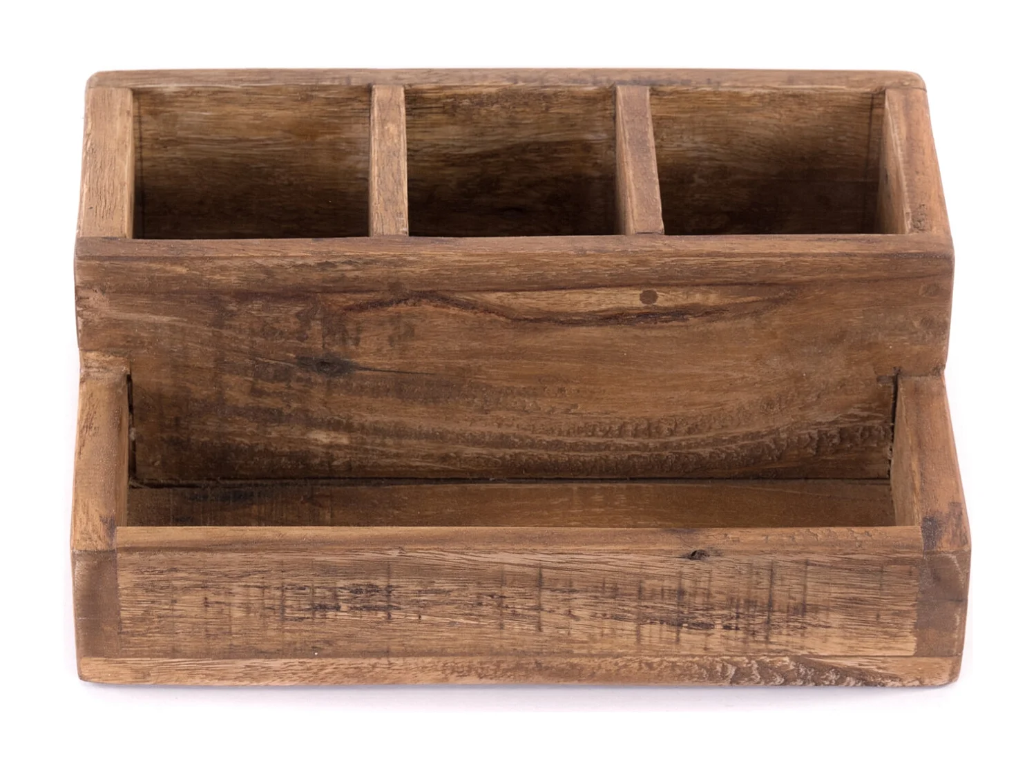 ORGANISATEUR DE BUREAU Léporidé Bois de recyclage en acajou massif, 4 compartiments couleurs naturelles