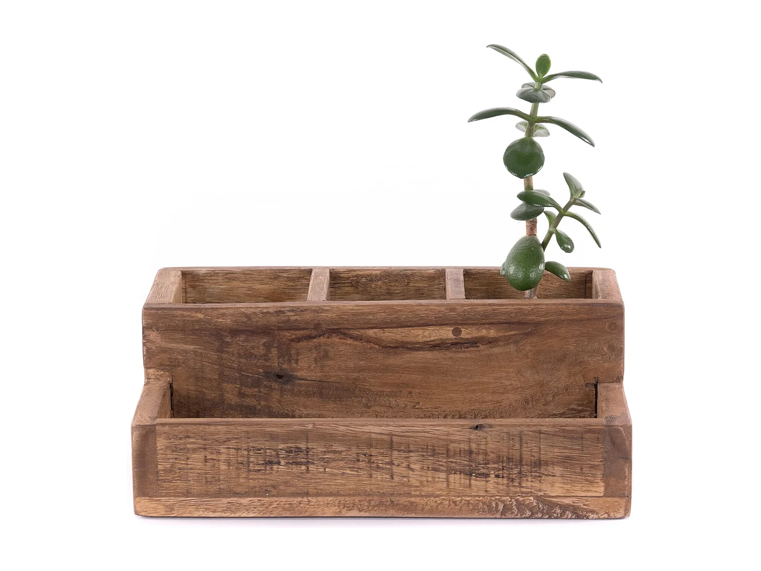 ORGANISATEUR DE BUREAU Léporidé Bois de recyclage en acajou massif, 4 compartiments couleurs naturelles