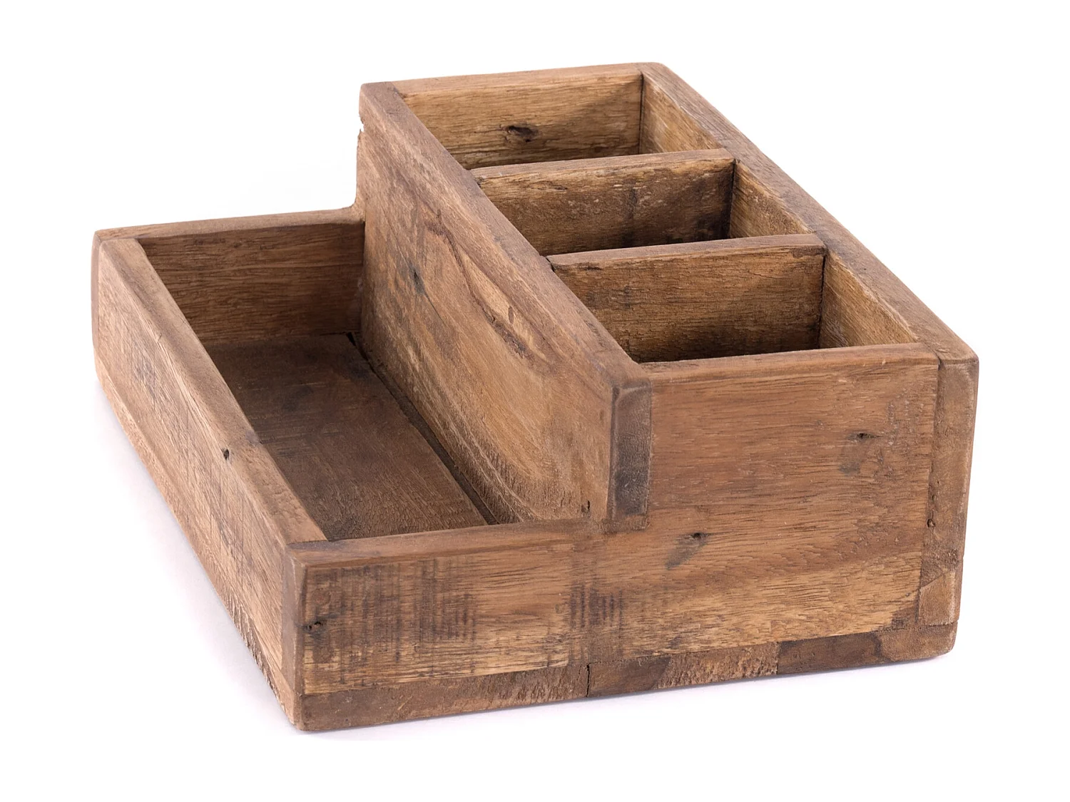 ORGANISATEUR DE BUREAU Léporidé Bois de recyclage en acajou massif, 4 compartiments couleurs naturelles