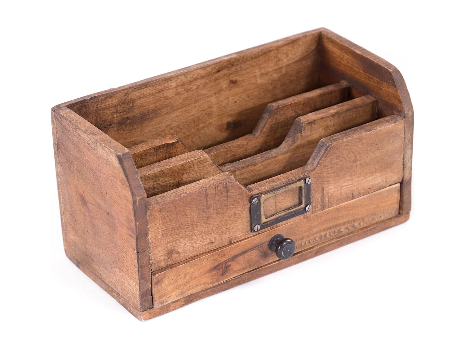 ORGANISATEUR DE BUREAU Juna Bois massif en acajou, 3 compartiments avec tiroir couleurs naturelles