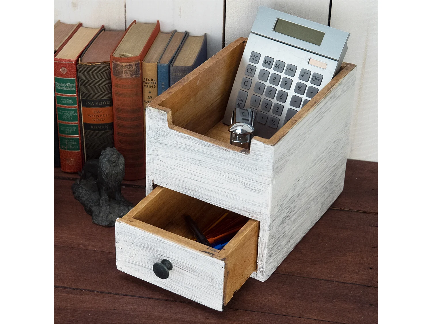 ORGANIZER File Mahagoni Massivholz, 1 Fach, 1 Schublade Weiß-natur