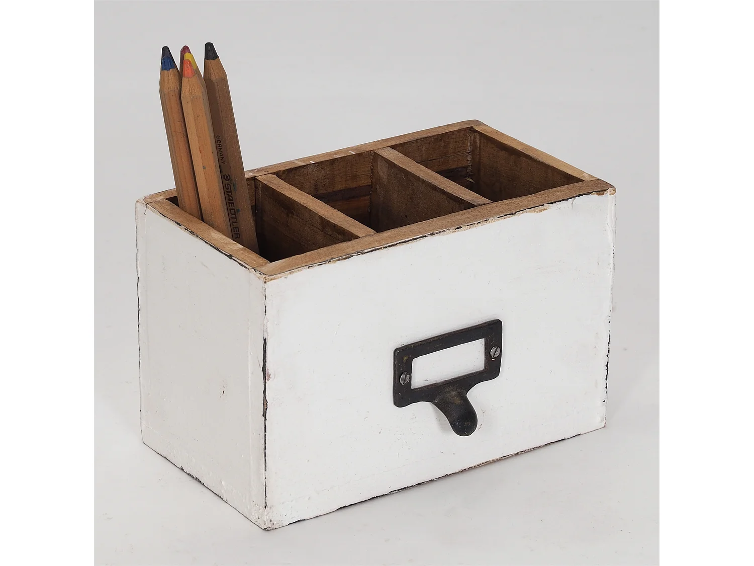 STIFTEHALTER-BOX Vintage 19 Mahagoni 06 weiß-landhaus