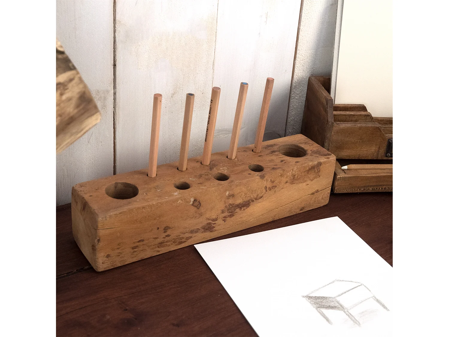 ORGANISATEUR DE BUREAU Station II Bois massif, 10 compartiments ronds couleurs naturelles