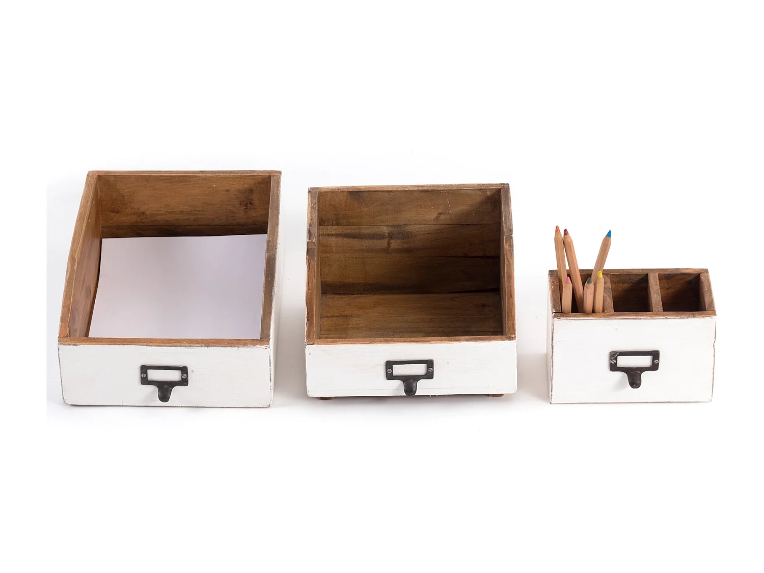 ORGANIZER-SET Office 3-teilig Mahagoni Holz, mit beschreibbarer Tafel 06 weiß-landhaus