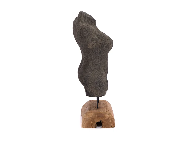 SCULPTURE Femme 54 cm, béton sur socle en bois gris