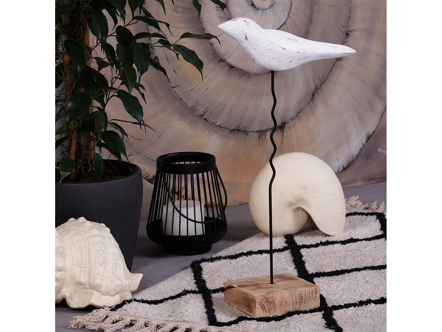 SKULPTUR VOGEL Kikki 42 Mangoholz-Sockel weiß-natur