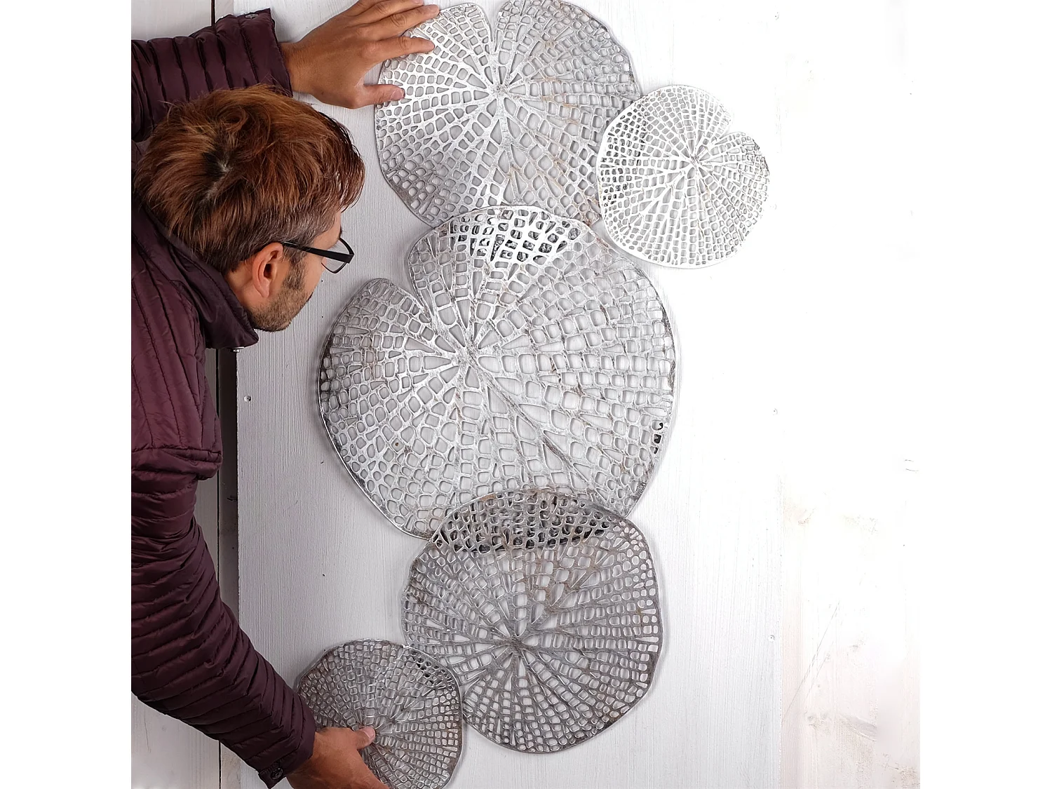 WANDDEKO BIG LEAVES Metall antik-silber