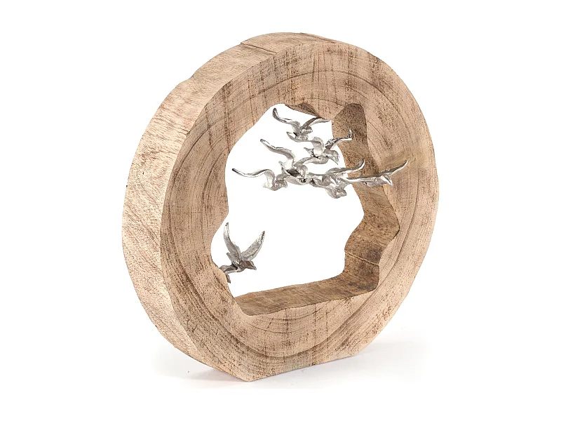 SKULPTUR BIRDS Mangoholz, Aluminium natur-silber