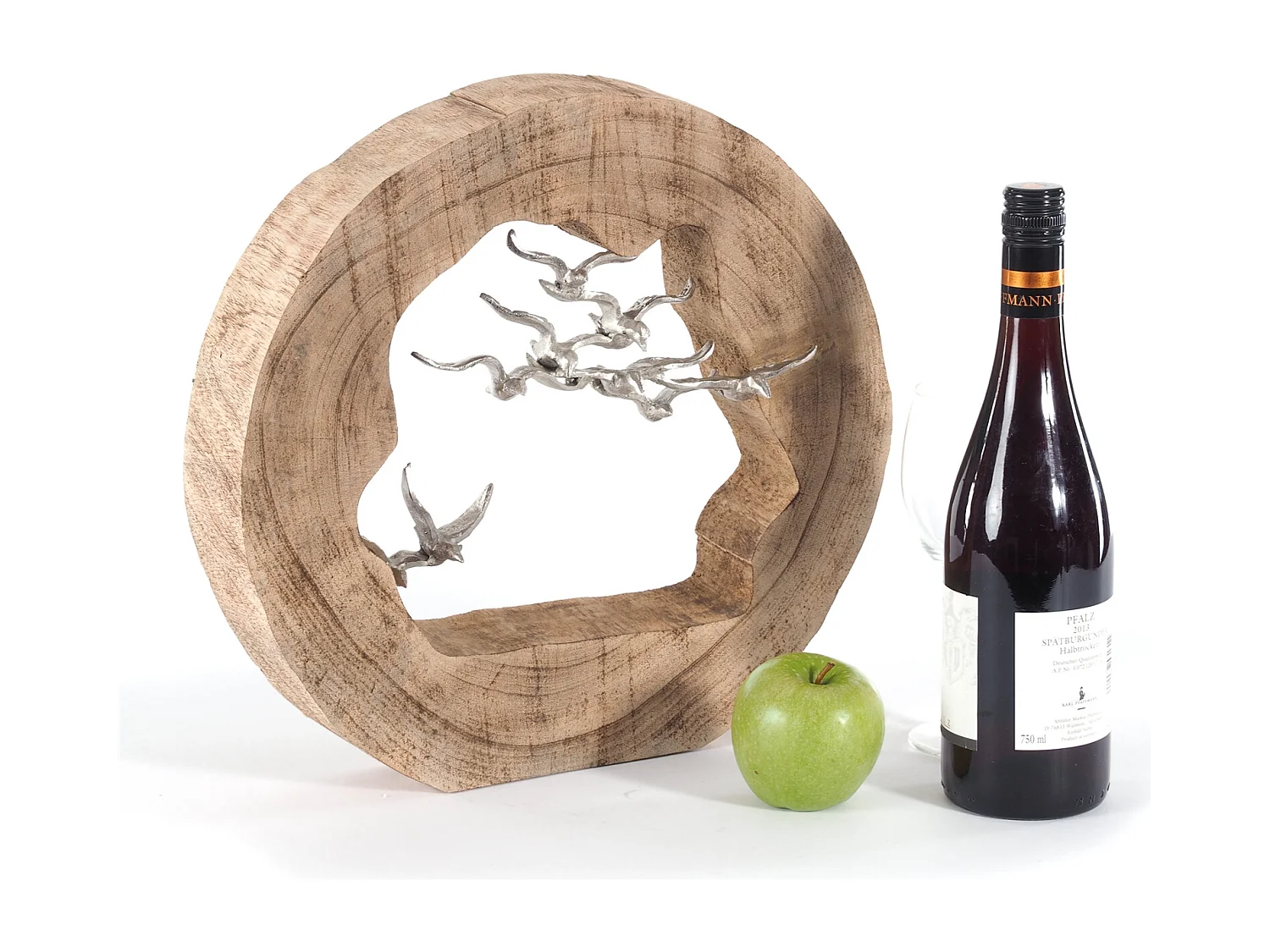 SKULPTUR BIRDS Mangoholz, Aluminium natur-silber