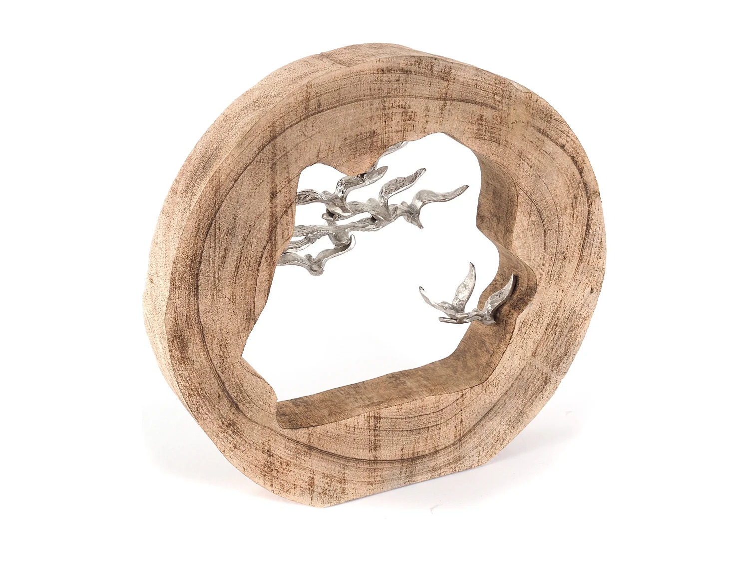 SKULPTUR BIRDS Mangoholz, Aluminium natur-silber