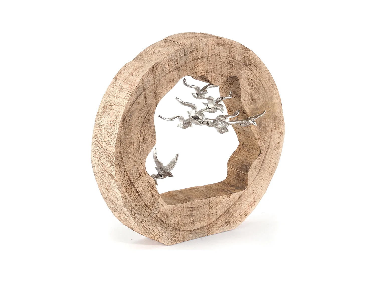 SCULPTURE OISEAUX Bois de mangue, aluminium nature-argent