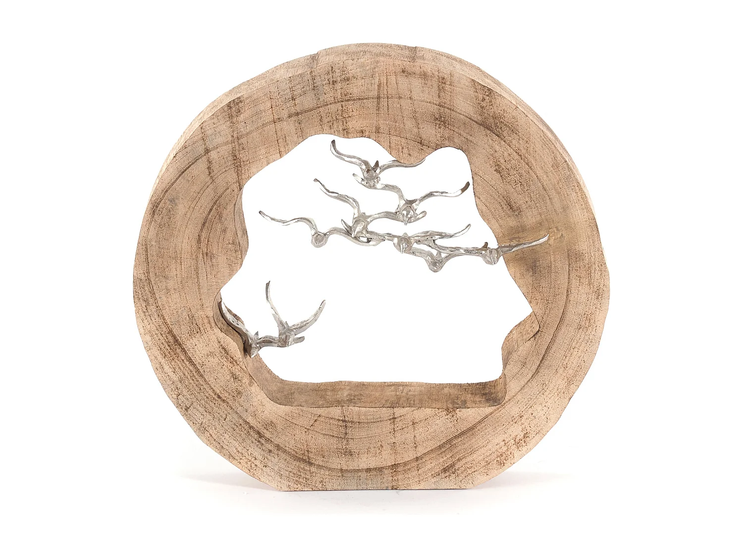 SCULPTURE OISEAUX Bois de mangue, aluminium nature-argent
