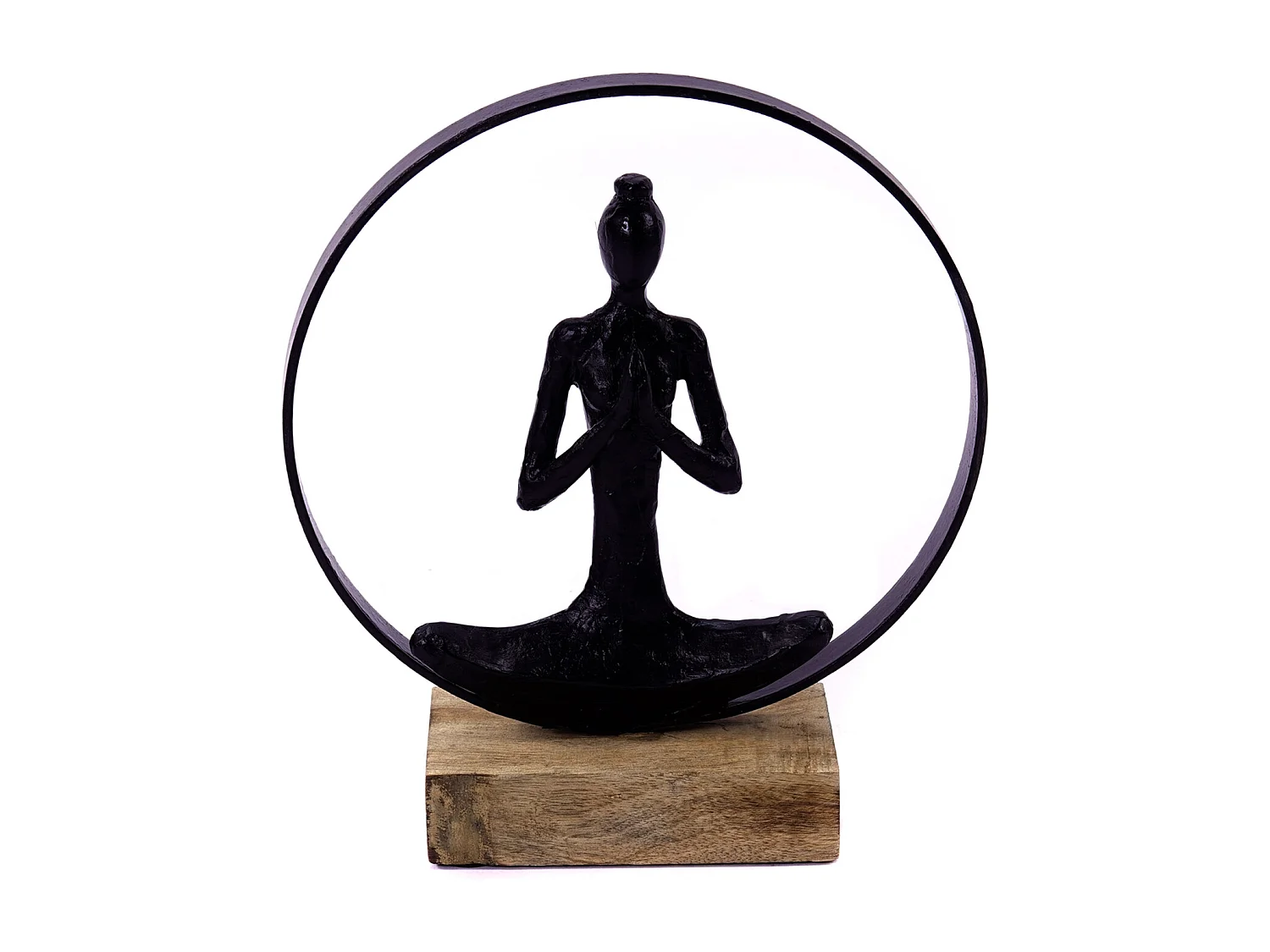 SKULPTUR Namaste Mangoholz-Sockel schwarz-natur