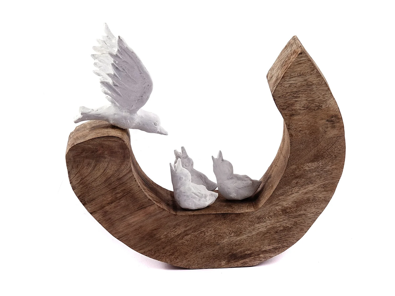 SKULPTUR Bird Family Mangoholz-Sockel weiß-natur