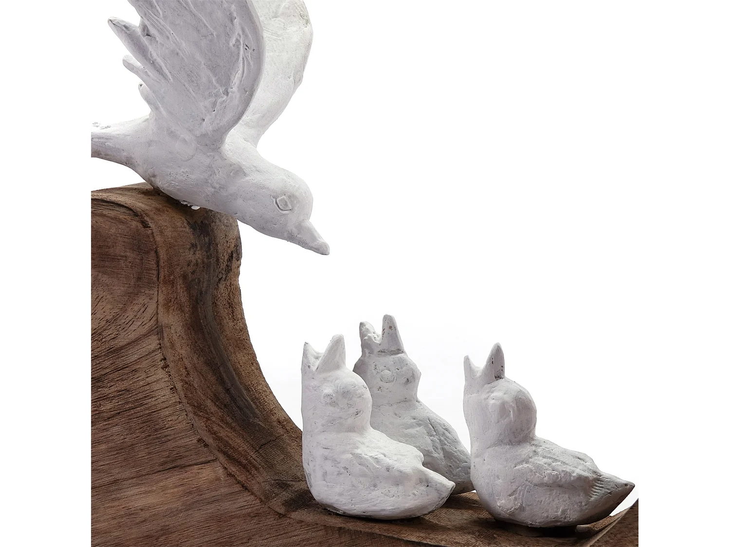 SCULPTURE Famille des oiseaux Socle en bois de mangue blanc-nature
