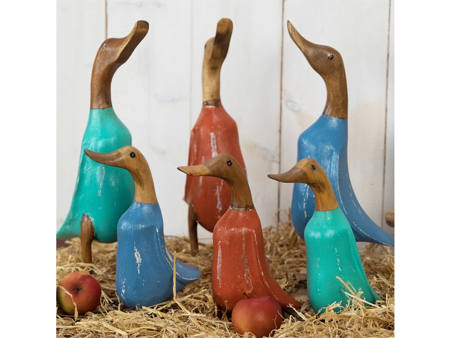 FIGUREN-SET Duck 2-teilig Massivholz, Ente in 2 verschiedenen Größen türkis
