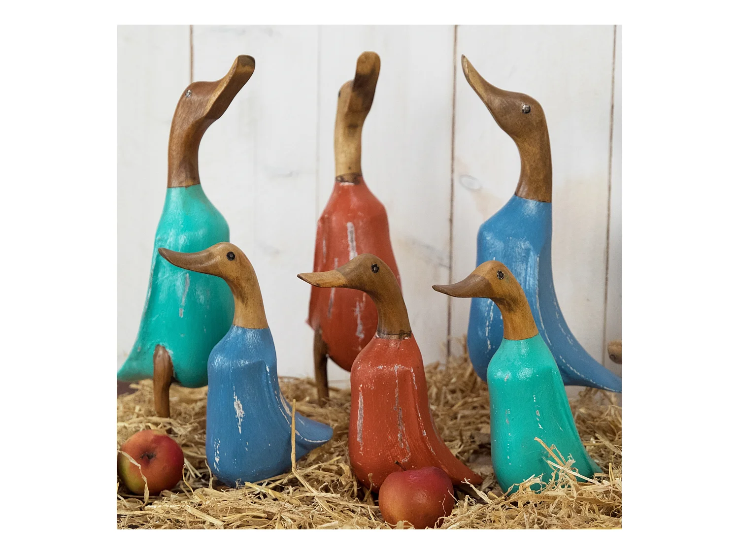 ENSEMBLE DE FIGURINES Canard 2 pièces Bois massif, canard en 2 tailles différentes türkis
