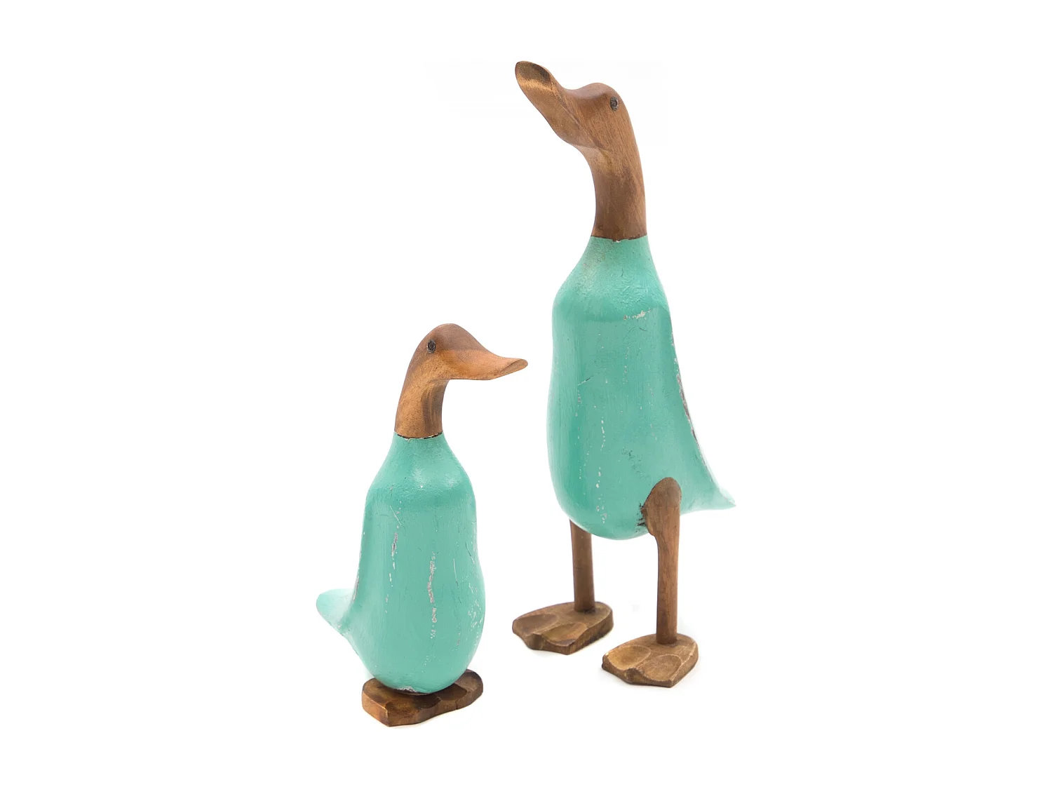 FIGUREN-SET Duck 2-teilig Massivholz, Ente in 2 verschiedenen Größen türkis